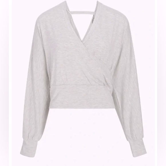 Express Open Back Faux Wrap Top Heather Gray |Size Small - Picture 8 of 10